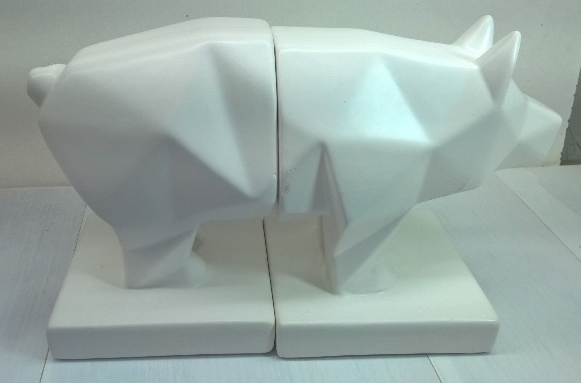 Modern Pig Hog bookends ceramic porcelain white