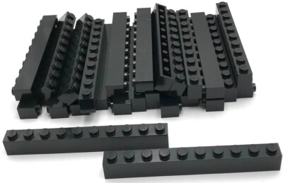 Lego 25 New Black Bricks Building Blocks 1 x 10 Stud Pieces