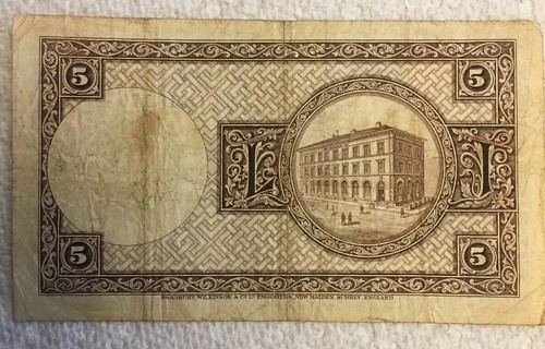 1928 ICELAND 5 KRONUR Note Antique Icelandic Money World Banknote Currency