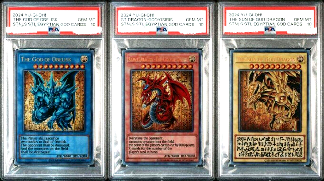 PSA 10 Yugioh Egyptian God 3 Card Set Obelisk Slifer Ra PSA 10 Yugioh Egyptian God 3 Card Set Obelisk Slifer Ra