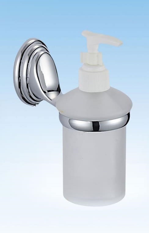 Dispenser Porta Sapone Liquido Vetro Satinato Fissaggio Parete Bagno Circle dfh