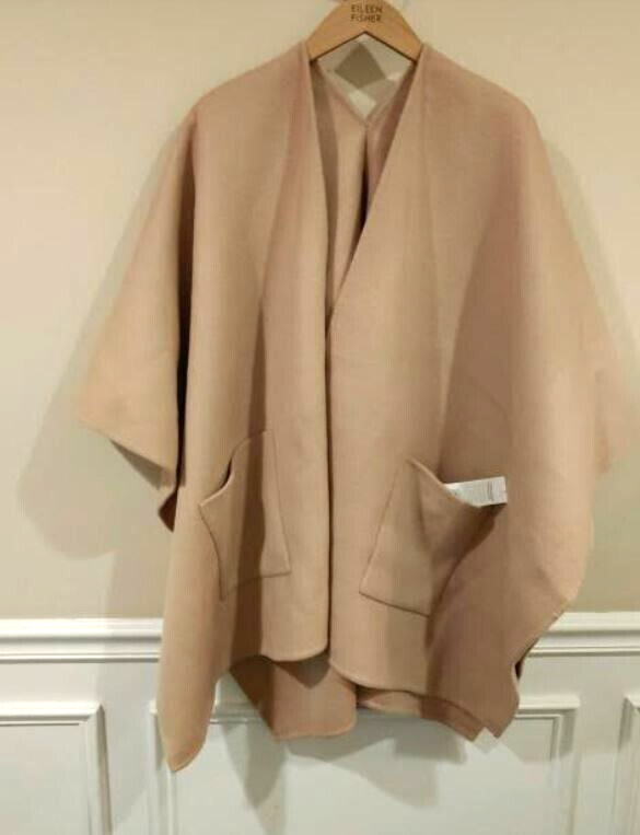 Pre-owned Eileen Fisher Double-faced Wool / Cashmere Serape Color: Powder Beige One Size