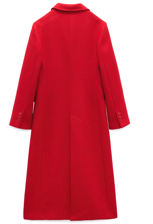 Pre-owned Zara Women Manteco Wool Blend Fitted Wool Blend Long Coat Red 8641/744