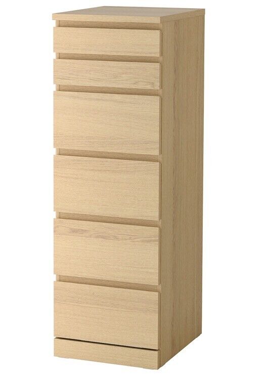 Ikea Malm Chest Of 6 Drawers Wood Finish Built In Mirror 40x123 Cm