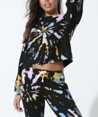 ELECTRIC & ROSE Onyx Rainbow Tie-Dye Vibe Ronan Raglan Sweatshirt Nordstrom  XL