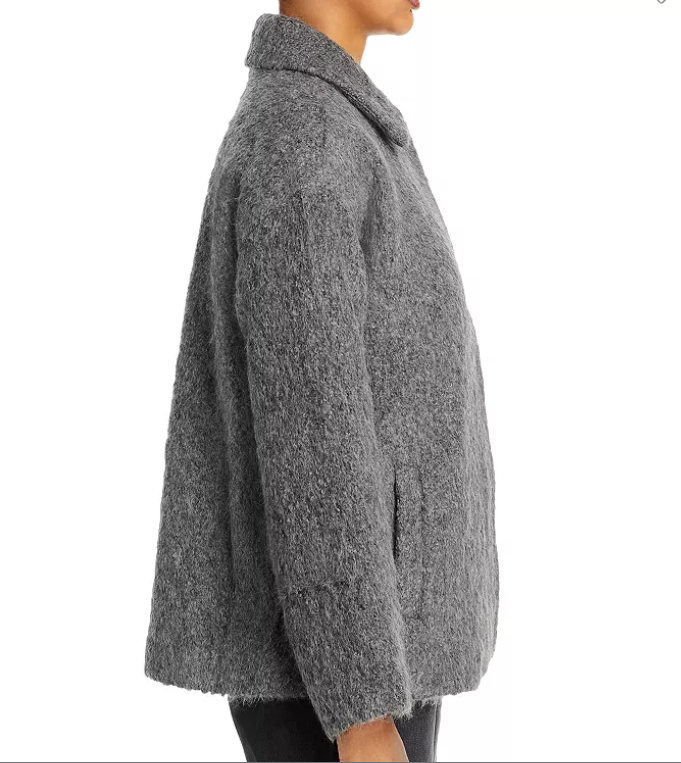 Pre-owned Eileen Fisher $548  Alpaca Boucle Soft Collared Coat Jacket Ash Gray Sz Xl