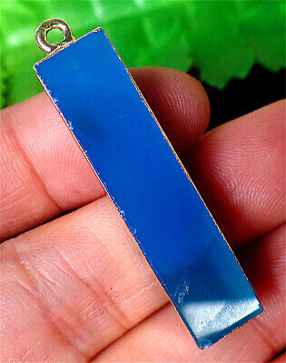 39x9x5mm Gilt Edged Water Blue Agate Oblong Pendant Bead ZL6245