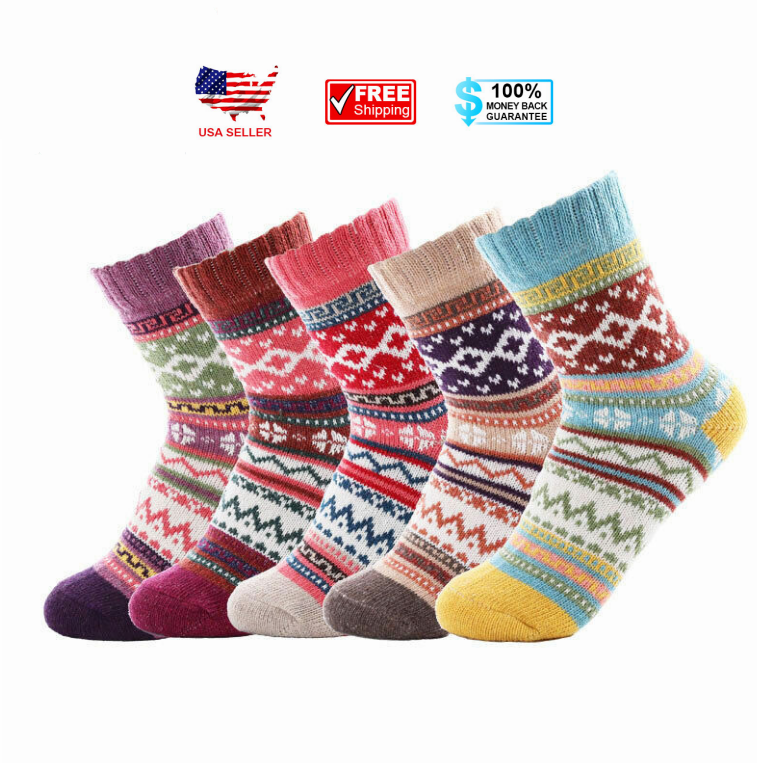 Lot 5Pack Womens Solid Casual Soft Heavy Duty Boot Wool Warm Thermal Lambs Socks