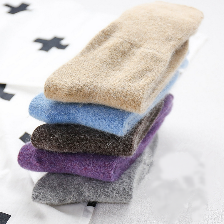 5 Pack Women Wool Angora Casual Solid Boot Warm Thick Crew Socks Fanshion Winter