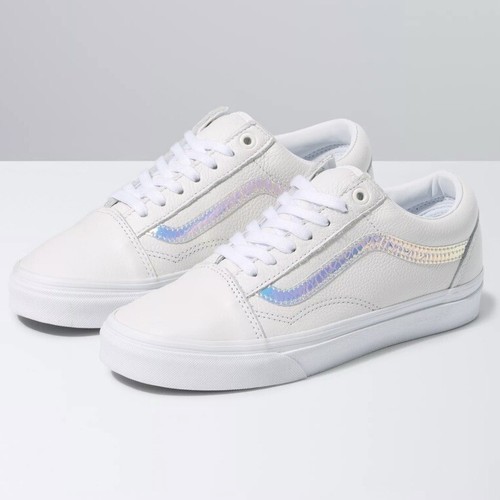 Женские белые кожаные кроссовки Vans Old Skool с голографической полосой VN0A5JMI93V, размеры 6–10