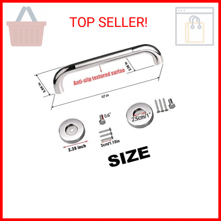 12 Inch Stainless Steel Chrome Shower Grab Bar, ZUEXT Bathroom Balance Bar, Safe