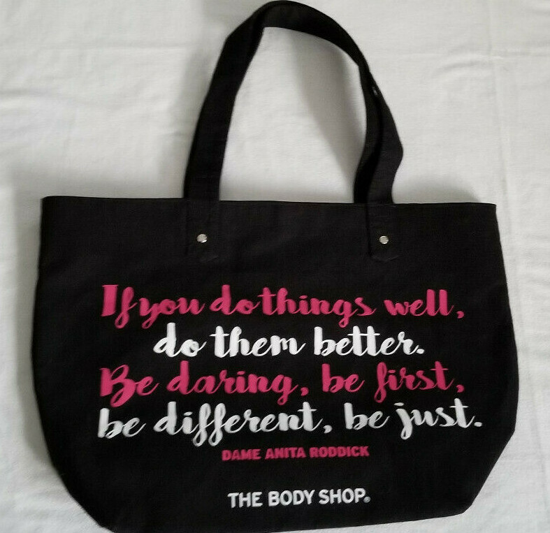 The Body Shop Reusable Large TOTE BAG w/ Roddick Quote 