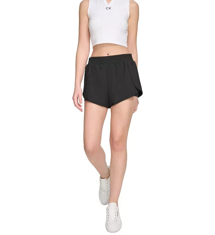 Calvin Klein Tulip Wrap Shorts Women's XL Black Solid Elastic Waist Pull On - Picture 1 of 16