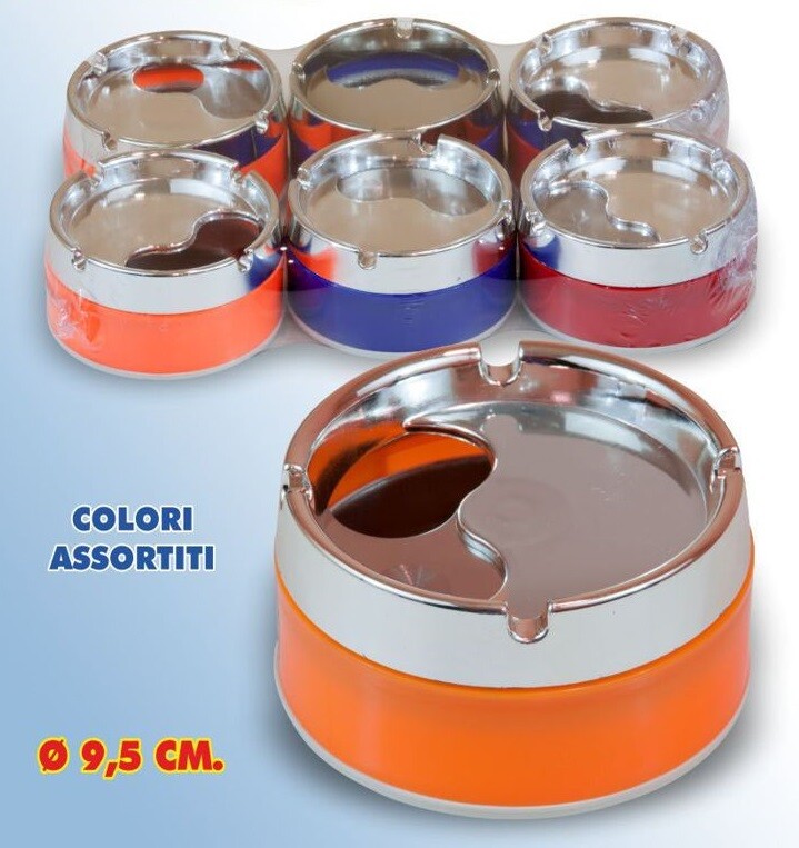 Set 6 Pezzi Posacenere Tondo Colorato Metallo Plastica hmj