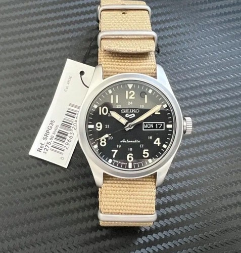 Pre-owned Seiko Field Sports Black Dial Beige Strap Men's Watch Srpg35(excellently Price)$