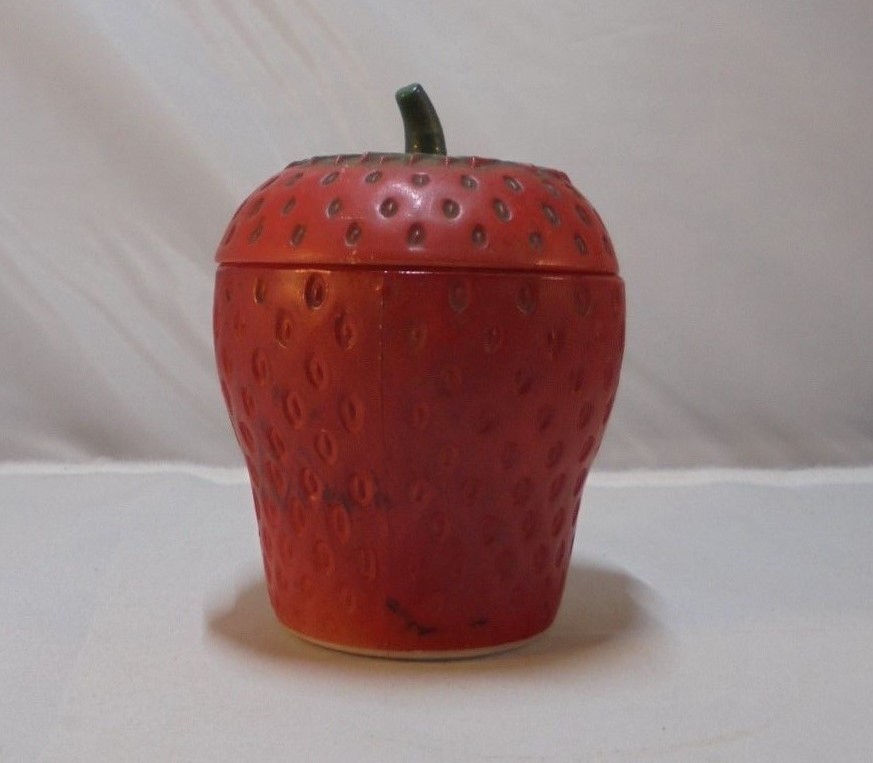 Vintage Hazel Atlas Red Painted Milk Glass Strawberry Jam Jar with Lid