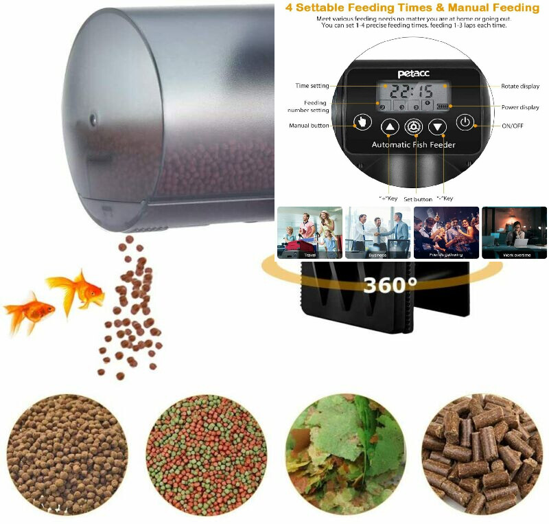 Futterautomat Aquarium, Petacc Automatisierte Futterspender für Schwarz 