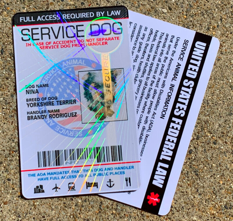 Service Dog Id Card Customized Holographic ESA  - USA FLAG SEAL - Vertical