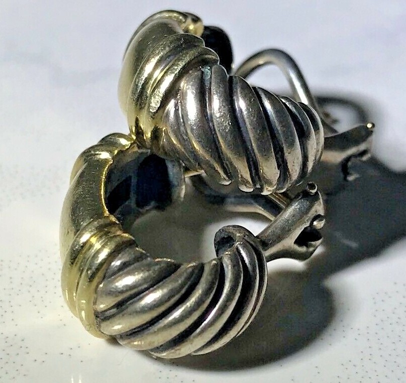 David Yurman 18K & Sterling Silver Thick Hoops