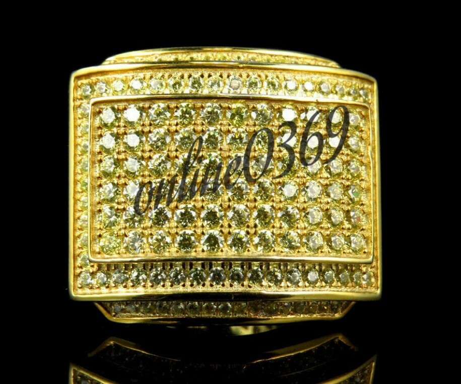 Pre-owned Online0369 1.5 Ct Rd Yellow Cubic Zirconia Mens Stylish Ring Yellow Gold Plated Silver