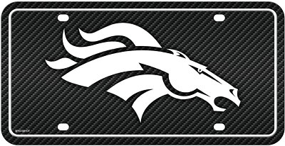 Denver Broncos Metal Auto Tag License Plate, Carbon Fiber Design, 6x12 Inch
