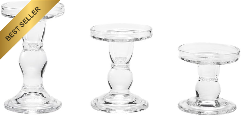 3 Pcs Clear Glass Pillar Candle Stand Holder Wedding Party Decor