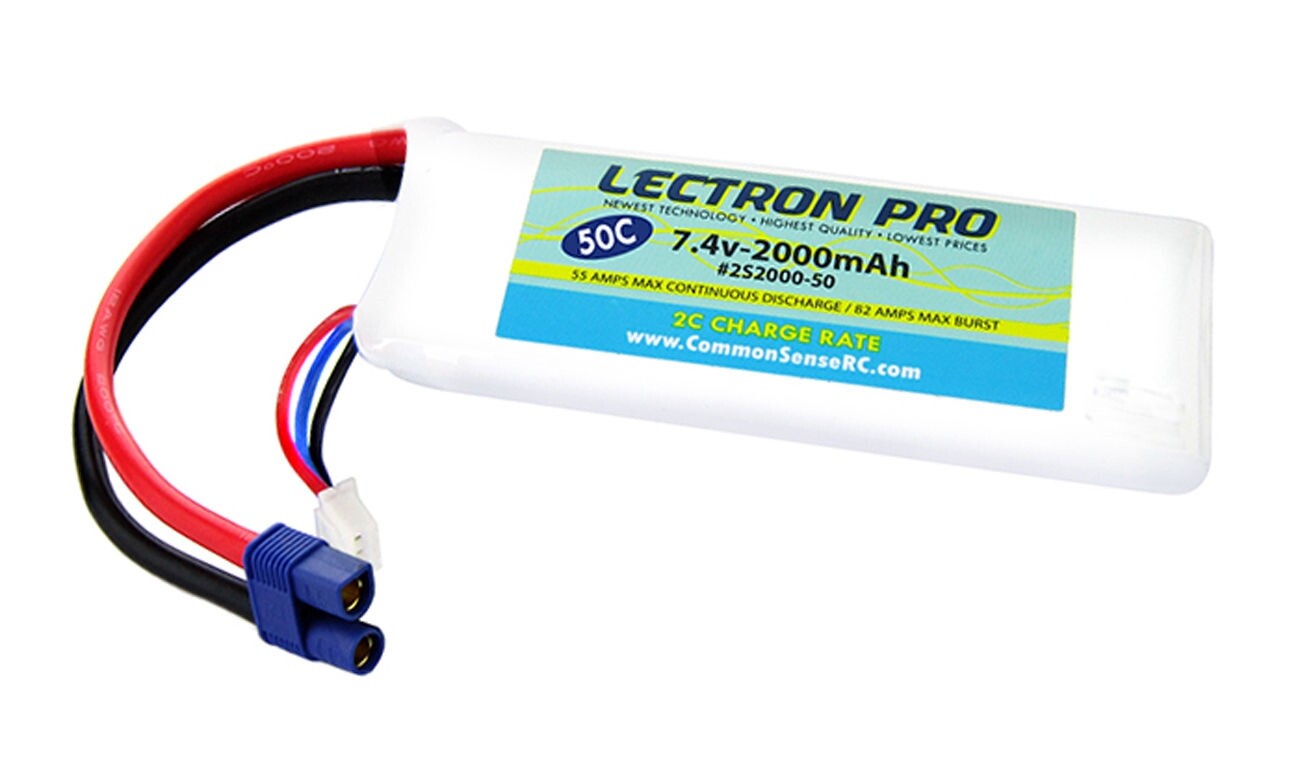 New Lectron 7.4V 2000mAh 50C Lipo Pack : 1/16 & 1/18 scale w/ EC3 Connector
