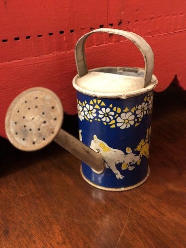 Antique Germany Child's Toy Miniature Doll Tin Watering Can Dogs & Teddy Bear