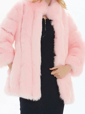 MARKENLOS DAMENJACKE MANTEL PELZ ÖKOLOGISCH KUNSTSTOFF LANG ROSA ELEGANT P072