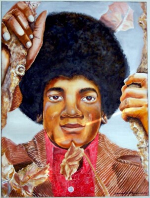 Young Michael Jackson 48 x 35 Original Signed Painting .