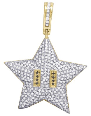 Pre-owned Jewelry Unlimited Mens 10k Yellow Gold Super Mario Star Bros Real Diamond Charm Pendant 1 Ct In H-i
