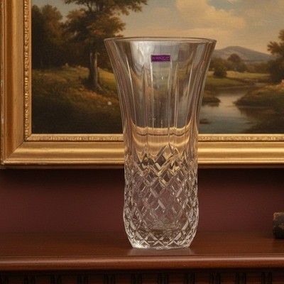 Marquis Waterford Daffodil Vase, Vtg Diamond Wedge Cut Crystalline Centerpiece