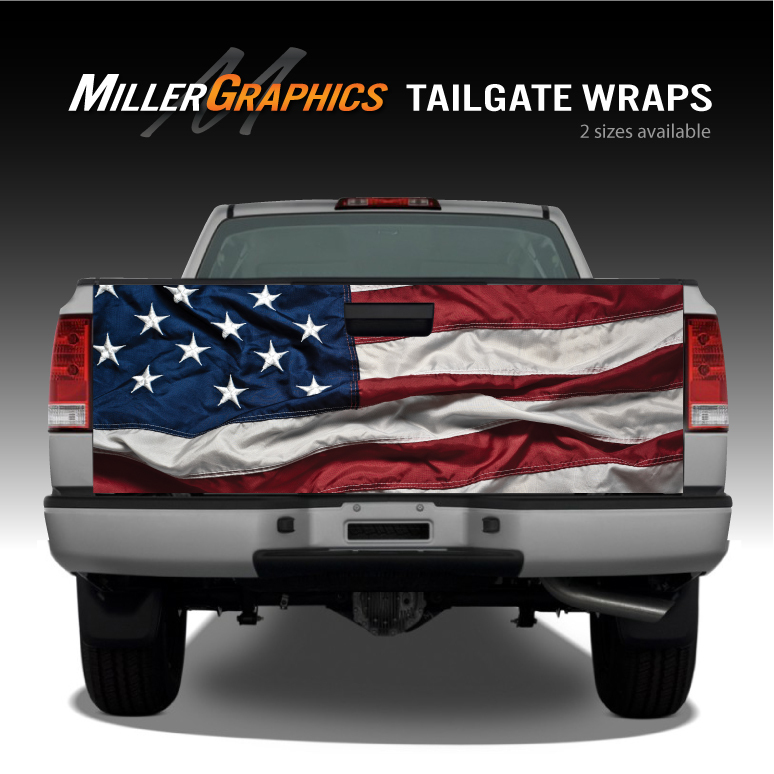 American Flag Waving 2 Truck Tailgate Vinyl Graphic Decal Wraps