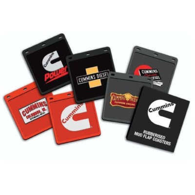 Cummins Rubberised Mud Flap Coasters Set 6; mudflap; gift; dad, truck, diesel