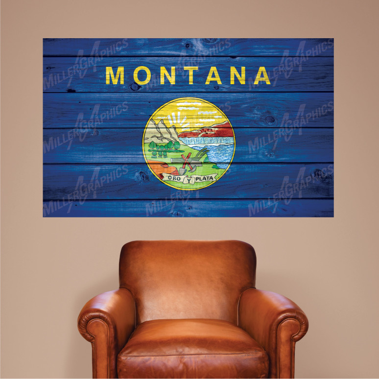 Montana Flag Distressed Wood Vinyl Wall Decal Sticker Graphic Art 4