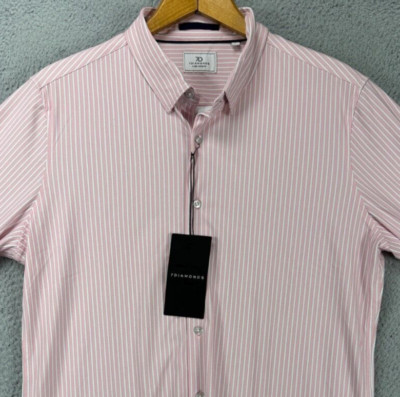 7 Diamonds Shirt Men Small Camden Pink Track Stripes Button Up 4 Way Stretch NEW