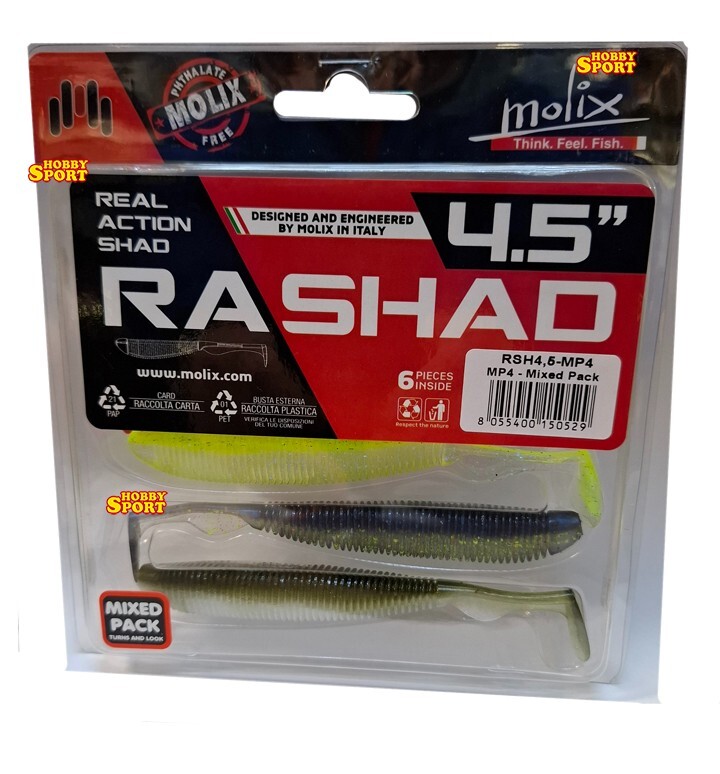 MOLIX 4,5" RA SHAD COL. MIXED PACK MP4 SPINNING MARE LAGO FIUME BLACK BASS