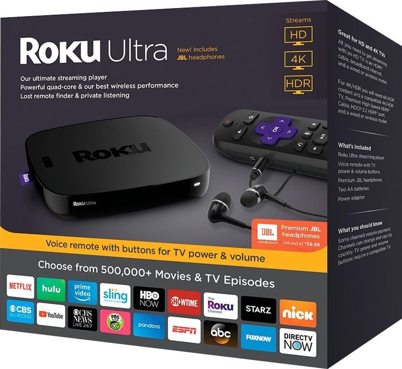Roku Ultra Streaming Media Player 4K/HD/HDR With Premium JBL Headphones