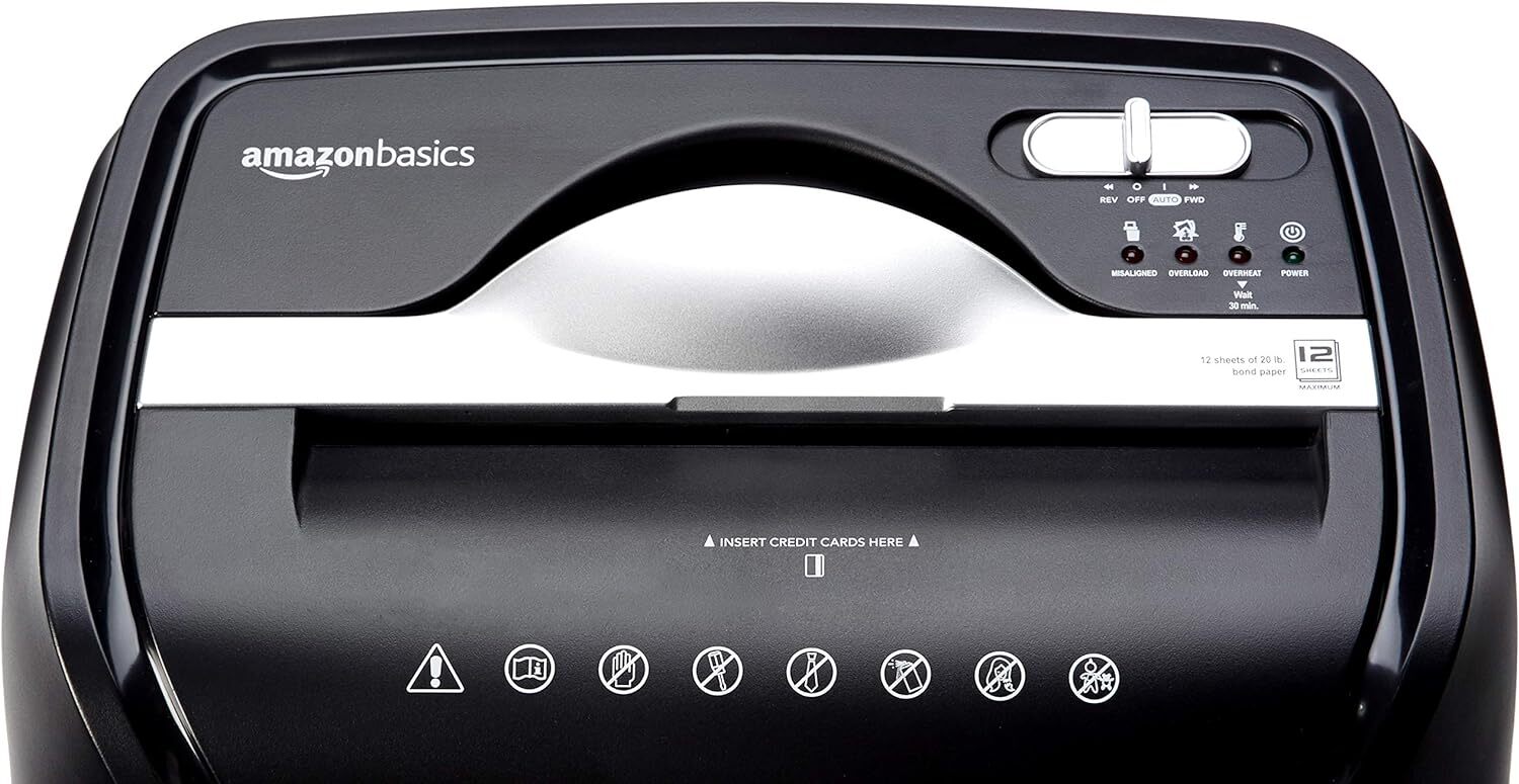 Amazon Basics 12 Sheet Cross Cut Paper and Credit Card Home Office Shredder