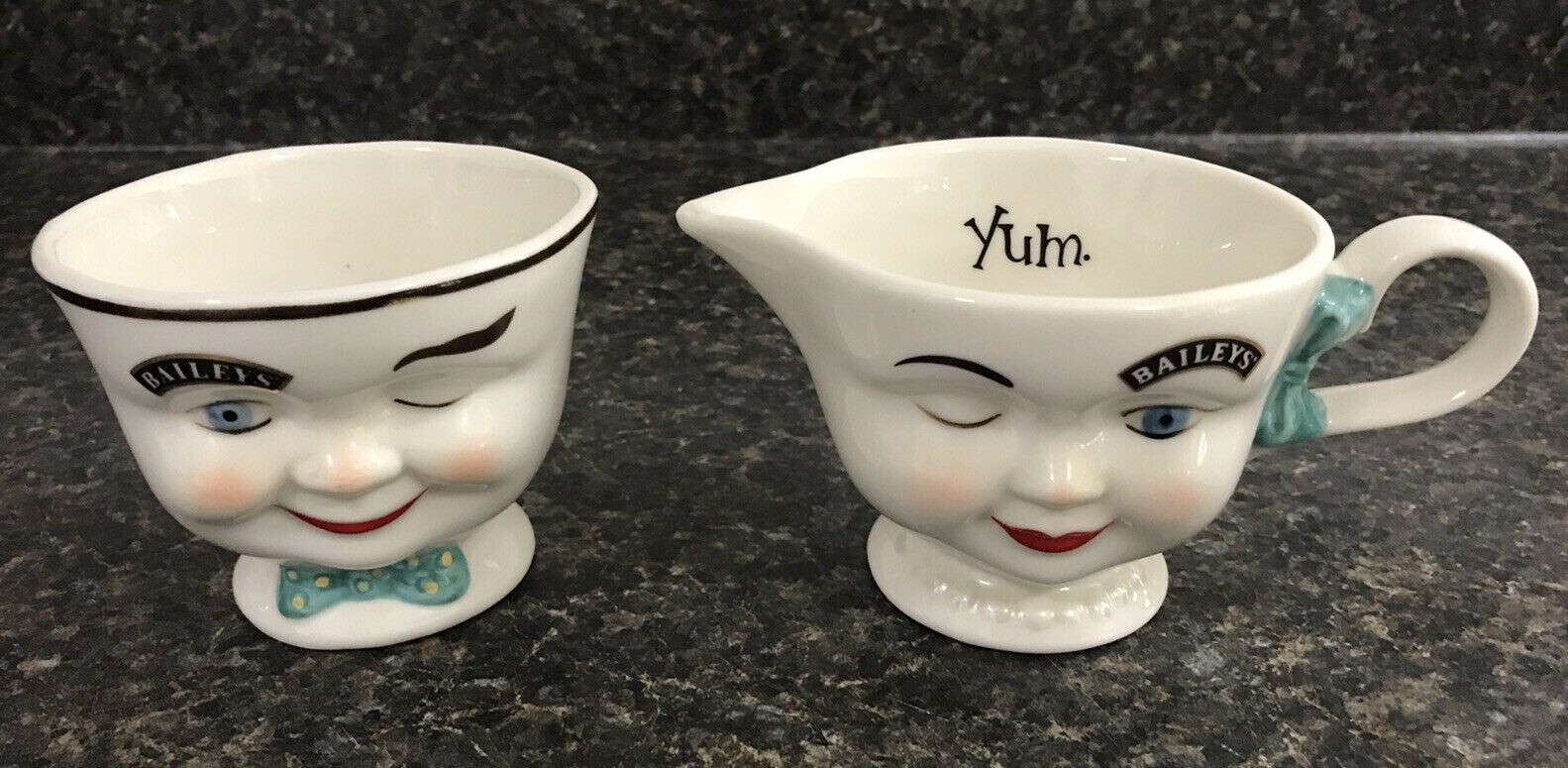 Vintage 1996 Baileys Winking Face Cups Mugs Cream & Sugar