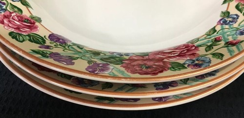 Fitz And Floyd Omnibus Brittany 16 Oz Soup Bowls Set of 3 Stoneware 9.25” 1995