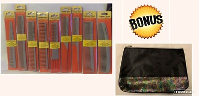 CONAIR PRO CERAMIC TOOLS PROFESSIONAL 9-PIECE COMB SET + BONUS COMB POUCH - NEW!