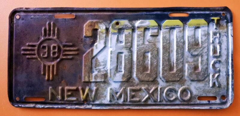1938 NEW MEXICO TRUCK LICENSE PLATE " 28609 " NM 38 READY TO RESTORE / REPAINT