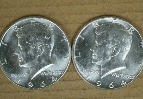  SILVER 1964 Kennedy Half Dollars Lot of (2) BEAUTIFUL UNC 90% Silver  M-2632