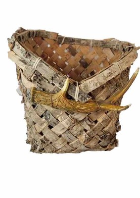 Birch Tree Handwoven Storage Basket & Faux Antler 10'' x 10'' Organic Rustic Decor