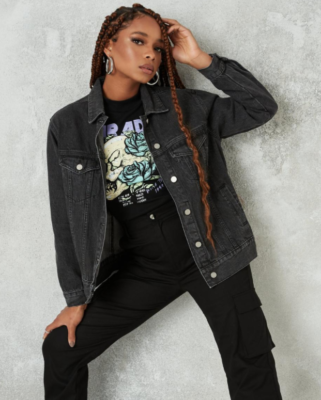 Washed black oversized denim cheap jacket