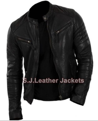 Pre-owned Classyak Men's Biker Real Natural Milled Cow Leather Jacket In Black