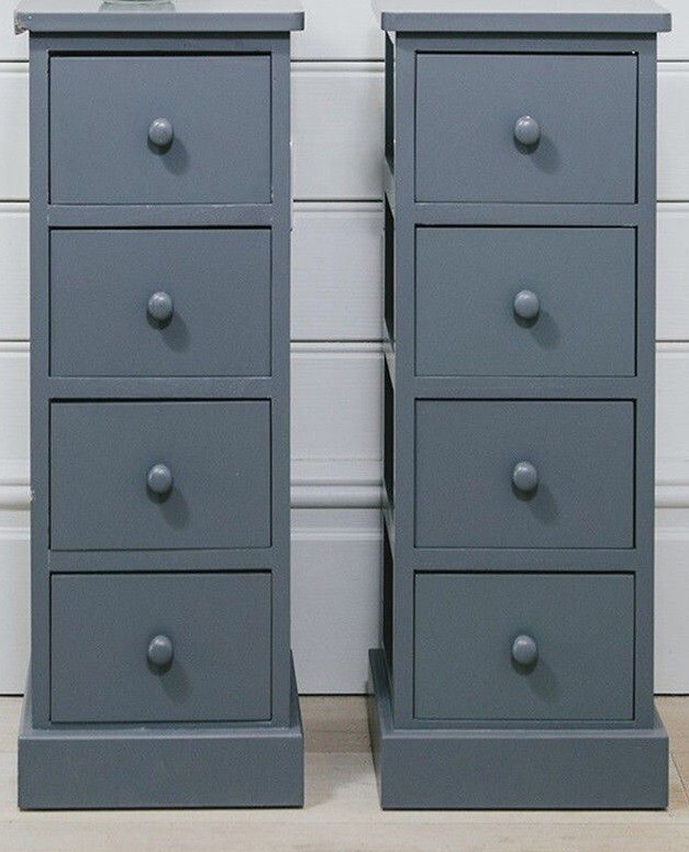 4 Drawer Pair Slim Tall Bedside Tables Graphite Grey Bedroom