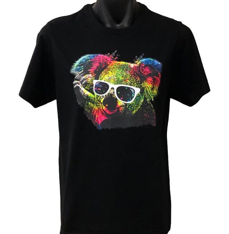 Zany Native Animal Design Technicolour Koala Adults T-Shirt (Black)