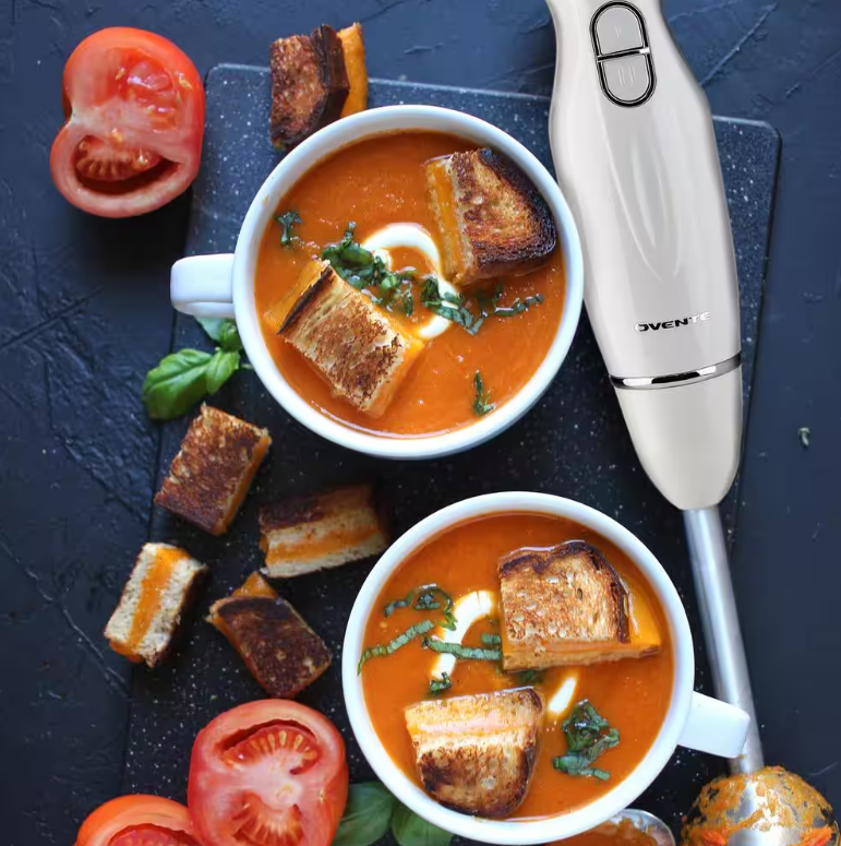 Electric Immersion Hand Blender Stainless Steel Blades 300W Ovente HS560W, White
